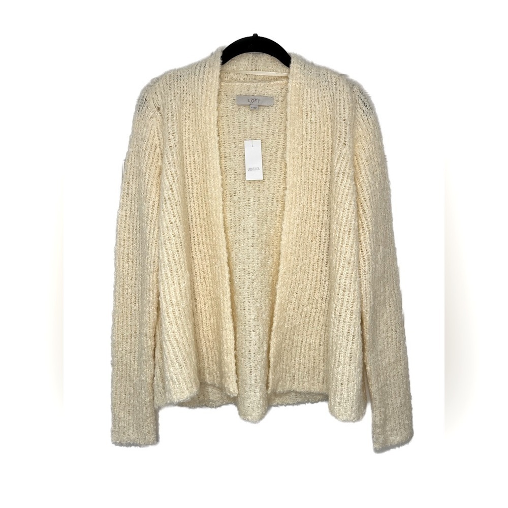 Loft NWT Mohair & Wool Blend Boucle Knit Open Front Cardigan Sz M Soft Fuzzy